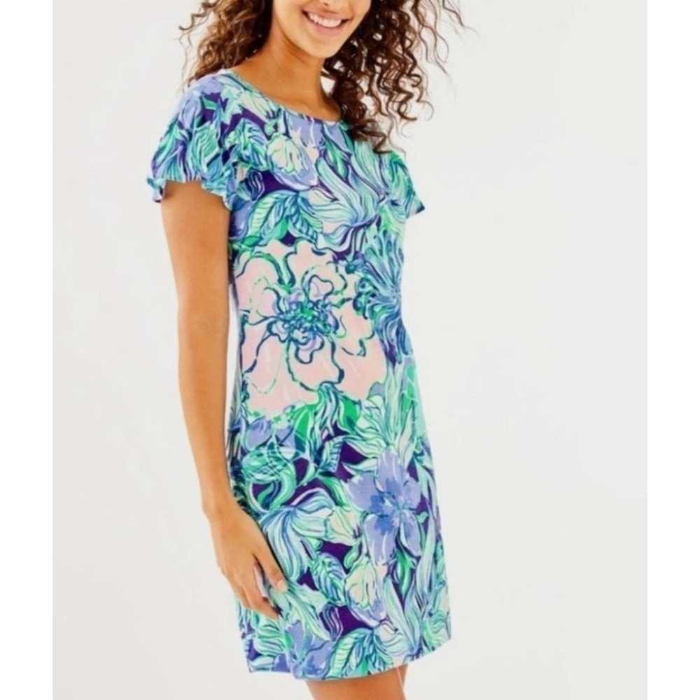 Lilly Pulitzer Marah Dress Small Cotton Flutter Sleeve Coastal Resort Tropical